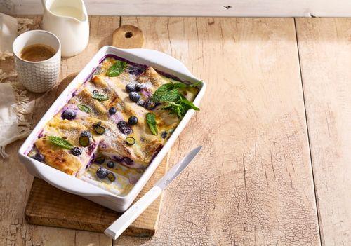 Zapečené palacinky s krémovým syrom a čučoriedkami