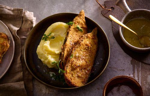 Baklažán v trojobale s krémovým pyré