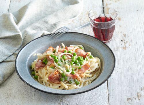 Linguine so slaninou a hráškom