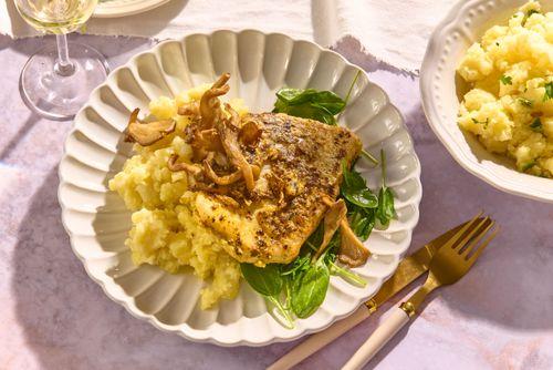 Smažený halibut s hubami