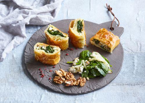 Špenátový závin so syrom a orechmi