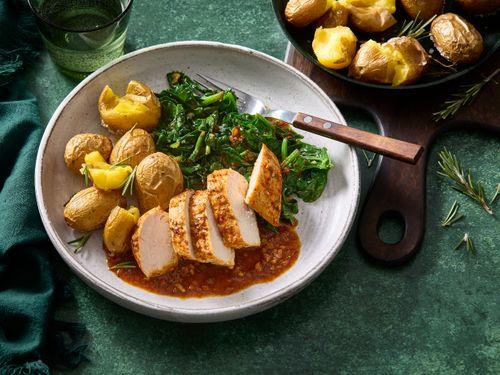 Marinované kuracie prsia s cesnakovým špenátom