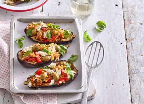 Plnené baklažány à la puttanesca s orzom